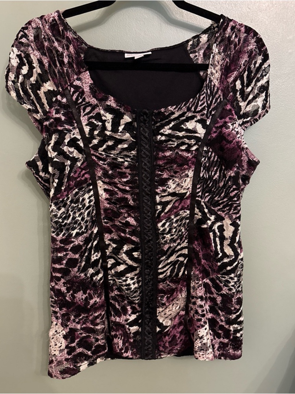 Fashion Bug Black and Purple Animal Print Short Sleeve Top